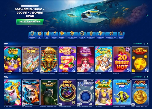 Startseite des Casinos BassBet mit Willkommensbonus und beliebten Spielen.